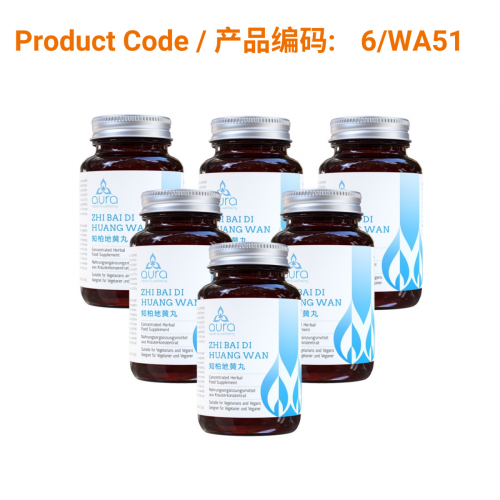 SAVE - Zhi Bai Di Huang Wan (知柏地黄丸) - Aura Herbs 600mg (6 x 60 tablets)
